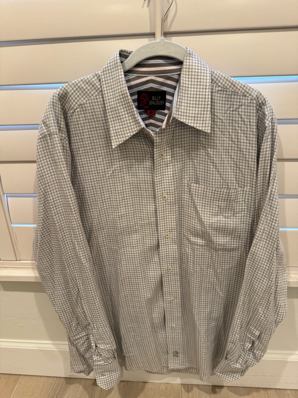 Billy Jealousy Men’s Button-Up Checked Shirt - Light Gray & White